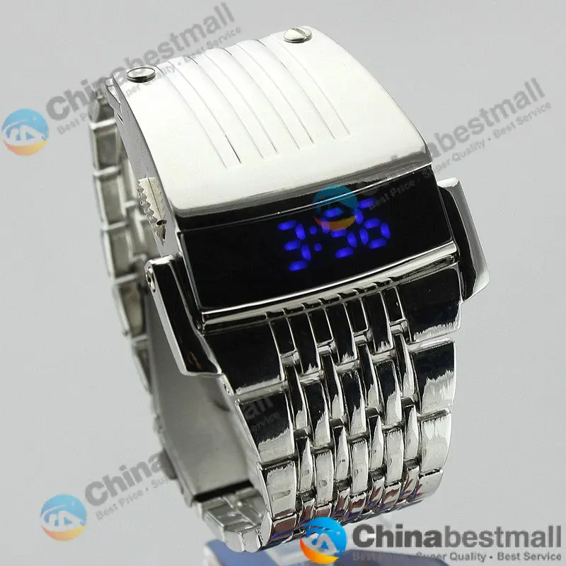 Мода Полный Сталь Led золото цифровые часы Для мужчин спортивные часы военные часы Железный человек браслет наручные часы