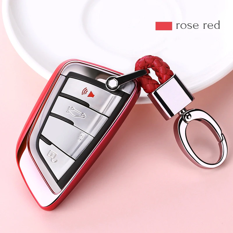 

for BMW X1 X5 X6 5 7 Series 520 750 E34 E60 F10 F11 E32 E23 F02 G30 E38 Auto Buickle Braided Key Ring Fob Cover TPU Car-styling