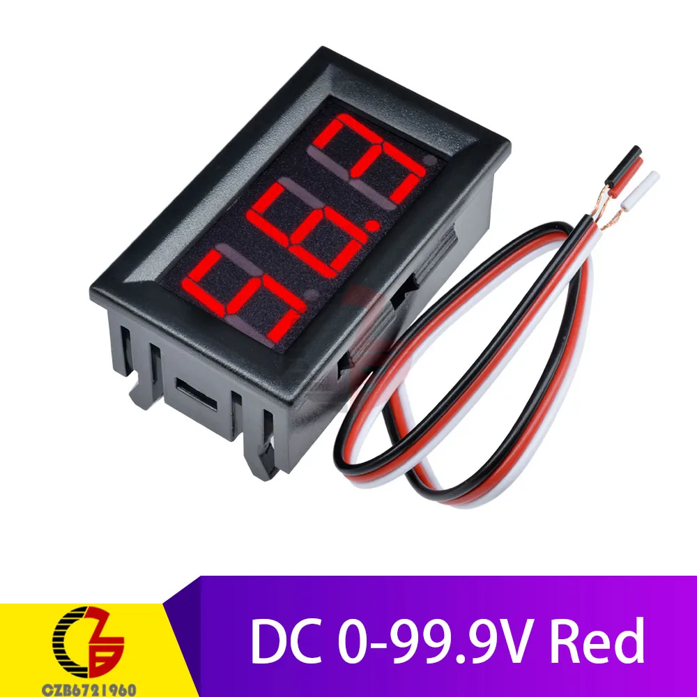 3 провода 0,5" светодиодный цифровой вольтметр измеритель напряжения автомобиля мотоцикла Вольт тестер детектор DC 12 В емкость монитор красный зеленый синий - Цвет: DC 0-99.9V Red