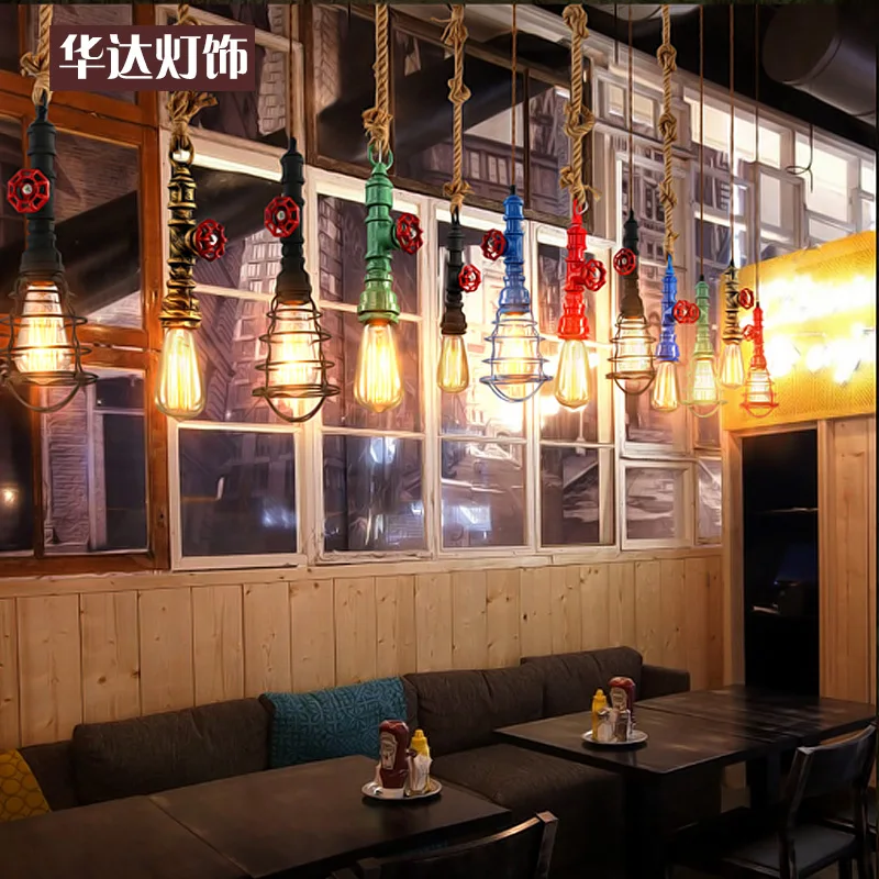 Comprar Individual americano retro desván industrial hierro colgante Luz comida sala de estar Barra de una sola cabeza cuerda de tubería colgante iluminación