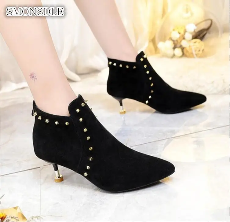 

SMONSDLE 2019 new pointed shoes in autumn and winter with a single boots frosted small heel boots women high-heeled Martin boots