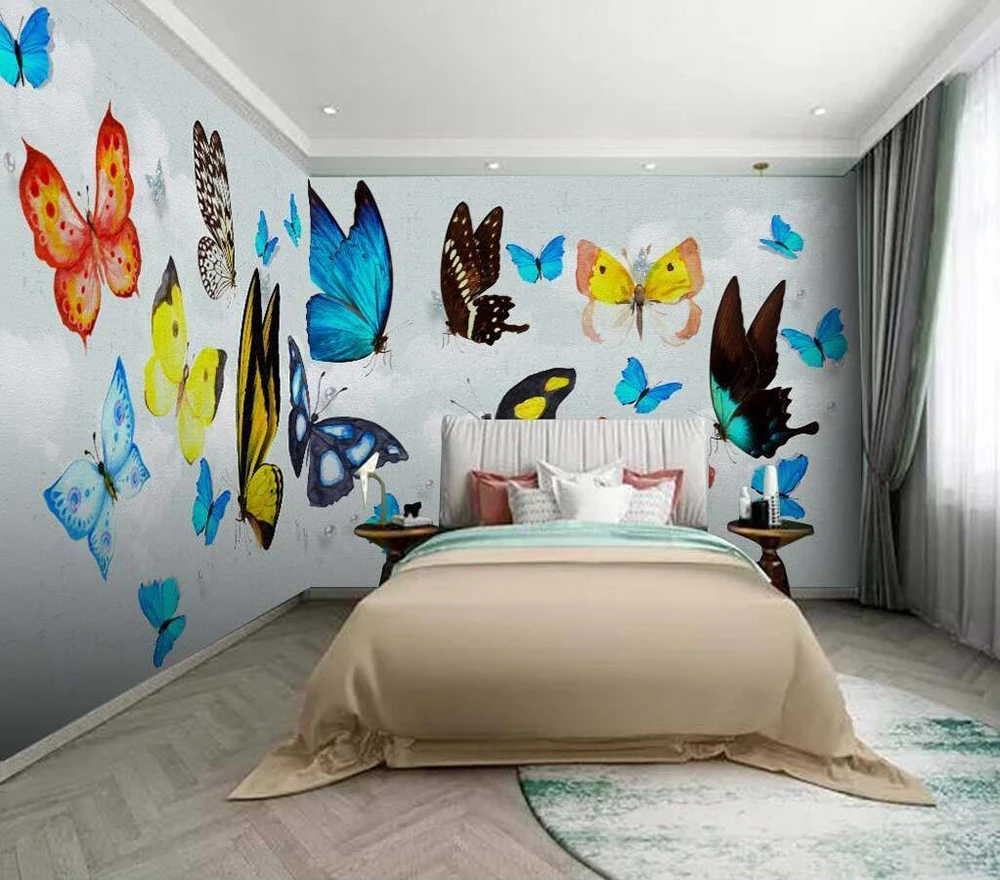 Декоративные обои Современная Простая Бабочка Летающая фоновая стена