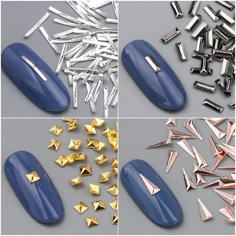 Золотистый, серебристый, металлический 3d-украшения для ногтей заклепками в японском стиле, полоски для ногтей, стразы для маникюра, дизайна ногтей