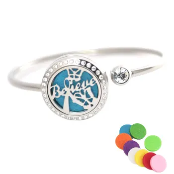 

10Pcs Believe Bracelet Locket Bangle Aromatherapy 25mm Magnet Crystal Stainless steel essential oil diffuser locket bracelet
