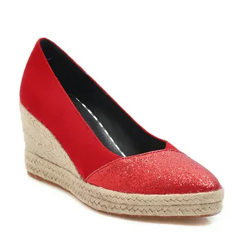 

Wind age season in 2019 women's shoes with high heels wedge tip size code 33-44 splicing single shoes