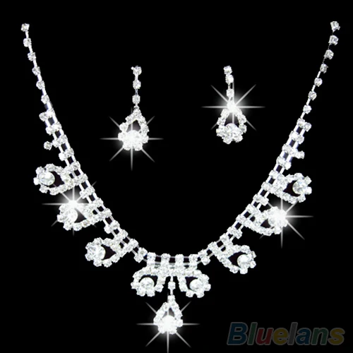 

New Women's Bridal Rhinestone Wedding Party Pendant Necklace Earrings Jewelry Set 1S35 6OS5