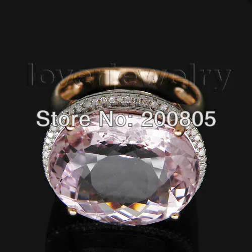 

New!Vintage 14Kt Rose Gold Diamond Kunzite Ring Wedding Ring Oval 10x17mm R00324