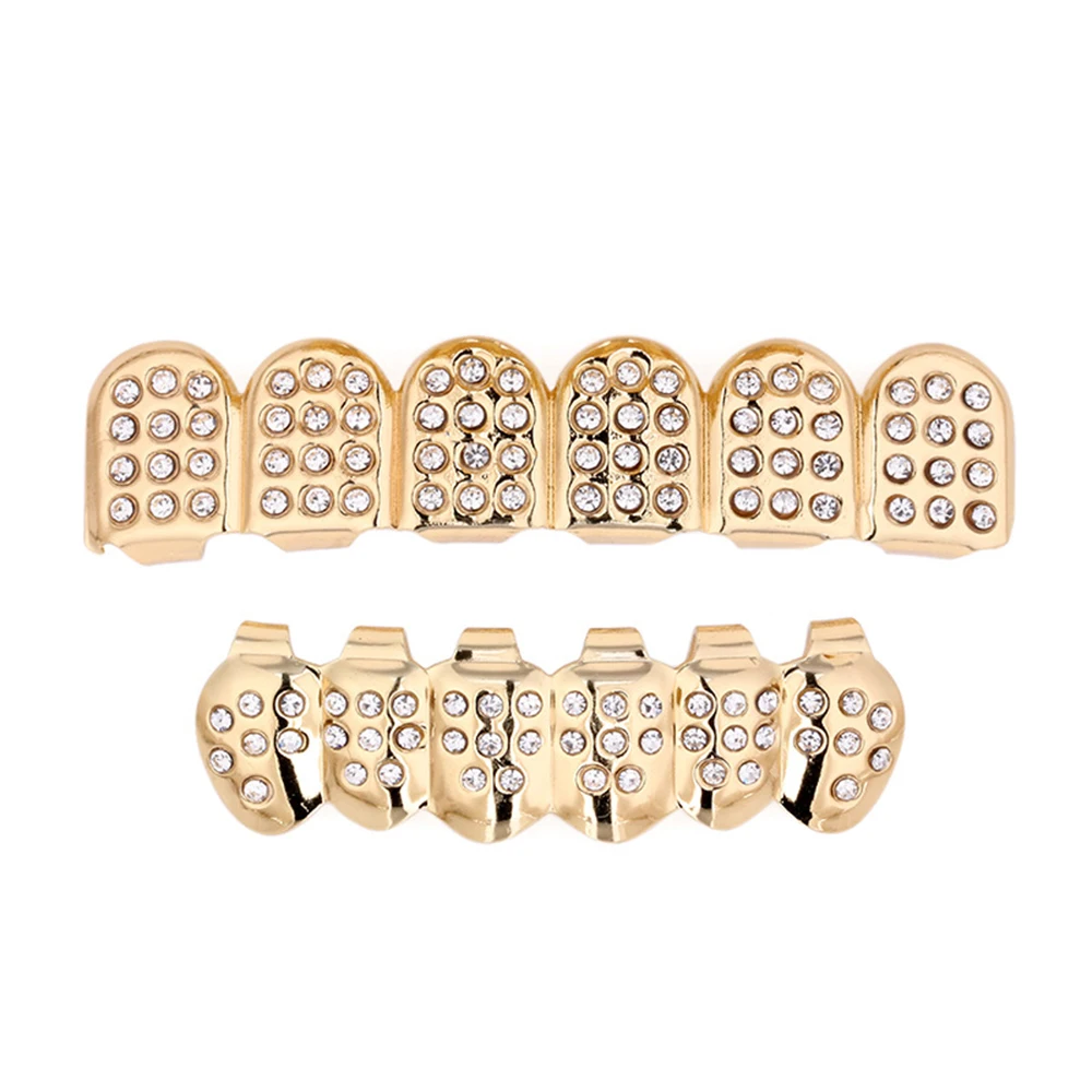 1 пара 14 к золотые зубы Grillz сверху и снизу Iced Out CZ хип хоп зуб крышка гриль набор ювелирных изделий