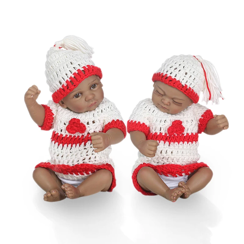 

Nicery 10inch 25cm Bebe Reborn Mini Doll Soft Silicone Lifelike Toy Gift for Child Christmas Red and White Sweater Two Dolls
