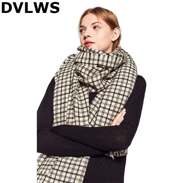 

European And American Big Scarf Female Autumn And Winter Black And White Plaid Scarf Queen Faux Cashmere Shawl Warm Scarf