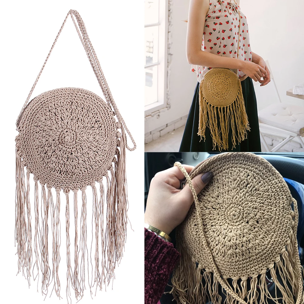 

Round Straw Bag Women Wicker Rattan Bag Female Summer Woven Cross Body Bags Lady Handmade Woven Handbag