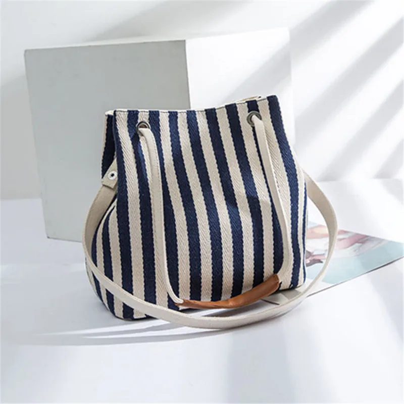 

Hazy Beauty Summer New Striped Woman Canvas Totes Bag 2019 Outdoor Causal Eco Shopping Bag for Female Hasp Single Shoulder Bag
