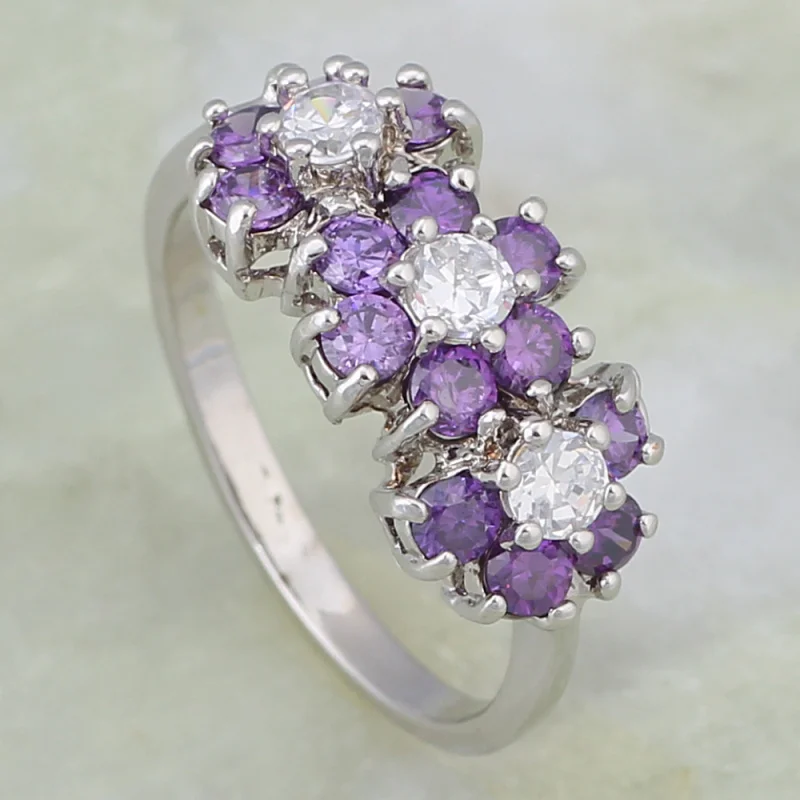 

Graceful jewelry Purple crystal CZ Fashion jewelry Silver Overlay Rings for lady size 5.5 5.75 6 6.5 JR022