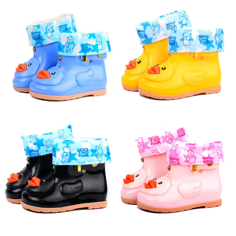 

Kids Warm Fur Duck Rain Boots Boys&Girls Cartoon Rubber Boots Jelly Shoes Children's Waterproof Shoe Cotton Padded Rainboots