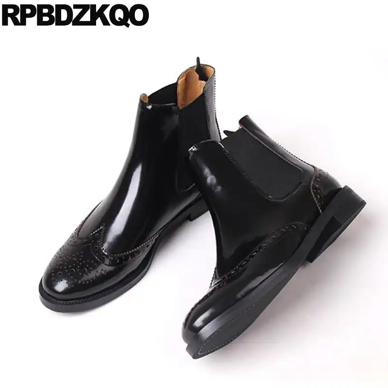 womens black patent brogue chelsea boots