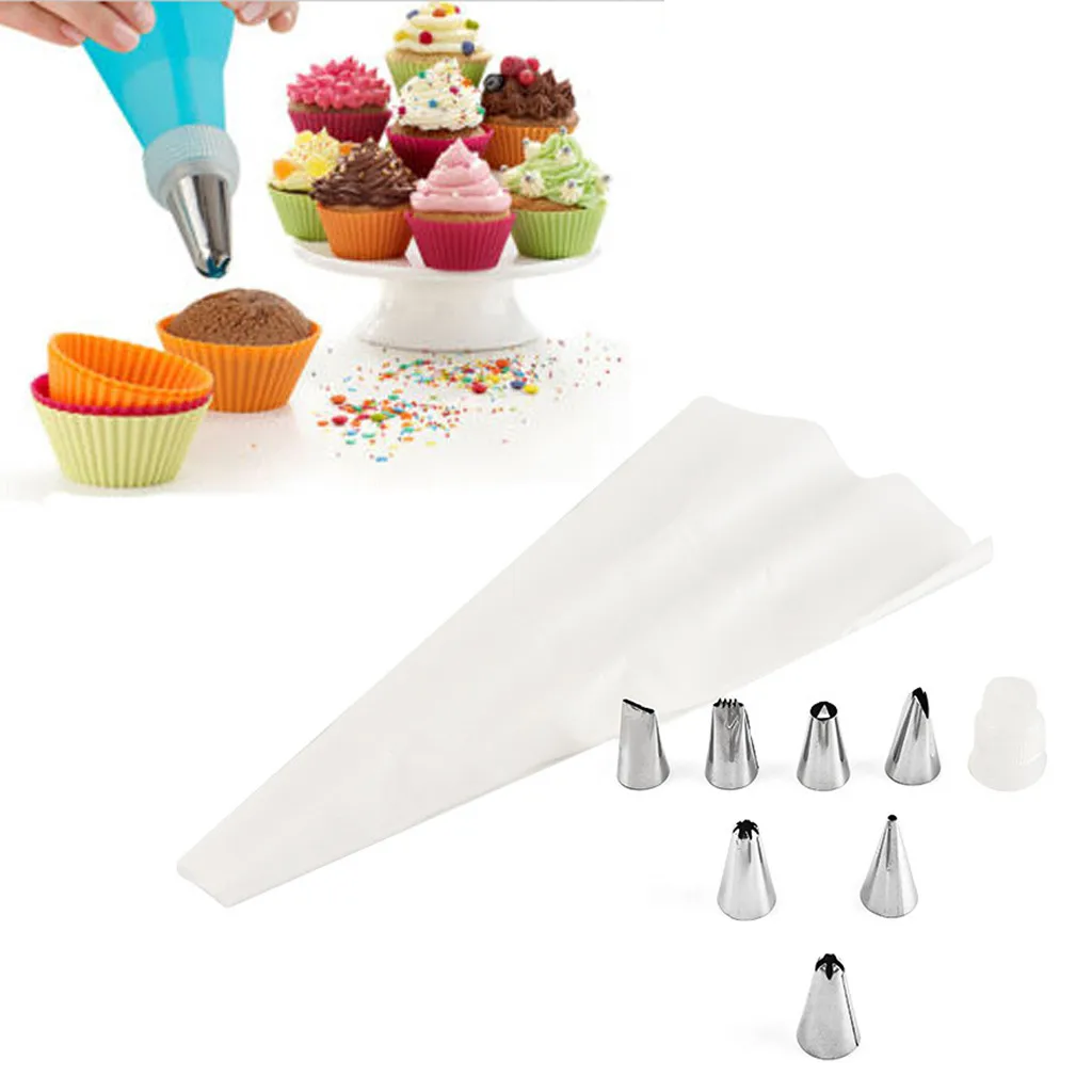 

2019 New Silicone DIY Icing Piping Cream Pastry Bags 9 Nozzle Sets Cake Decorating Tools #NN0215