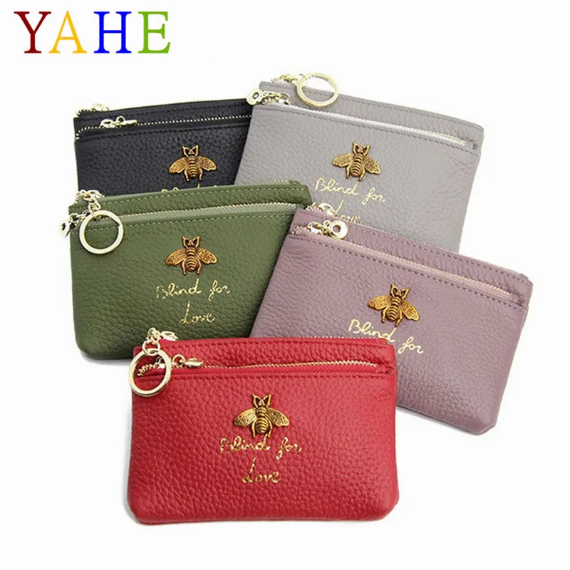 

YaHe Mini Women Coin Purse 2018 Hot Sale Genuine Leather Card Holder with Keychain Mini Zip Bags Lady Key Card Change Cash Pouch