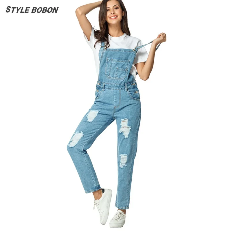 

stylebobon Women Overalls Cool Denim Jumpsuit Ripped Holes Casual Jeans Sleeveless Jumpsuits Hollow Out Rompers XL LJ10