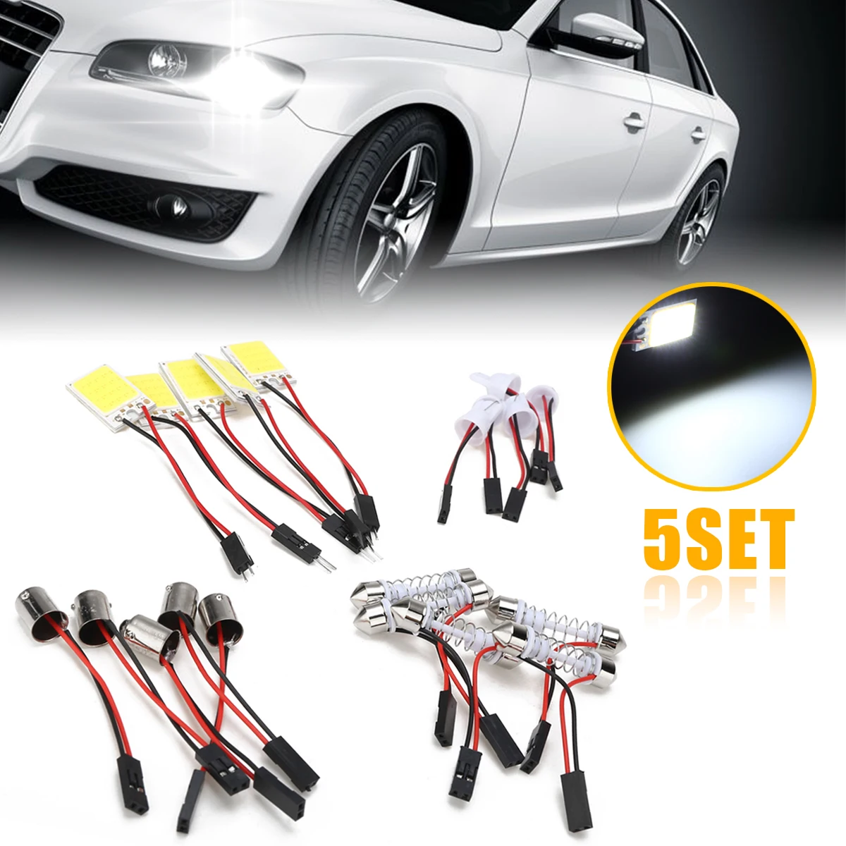 

Universal 20pcs/set T10 BA9S COB 18LED 12V Car Interior Panel Dome Reading Light Festoon Bulb Set