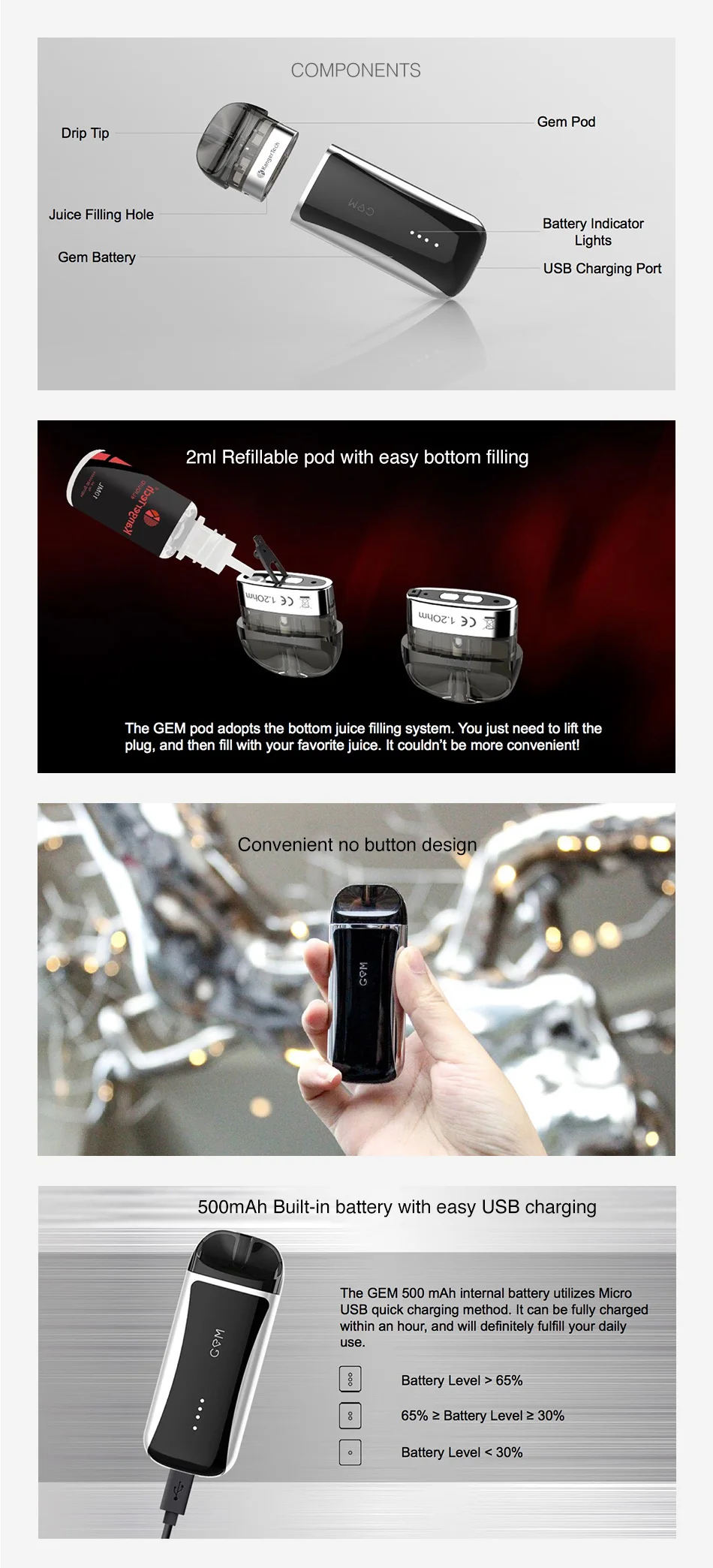 Kangertech GEM Pod Starter Kit 500mAh