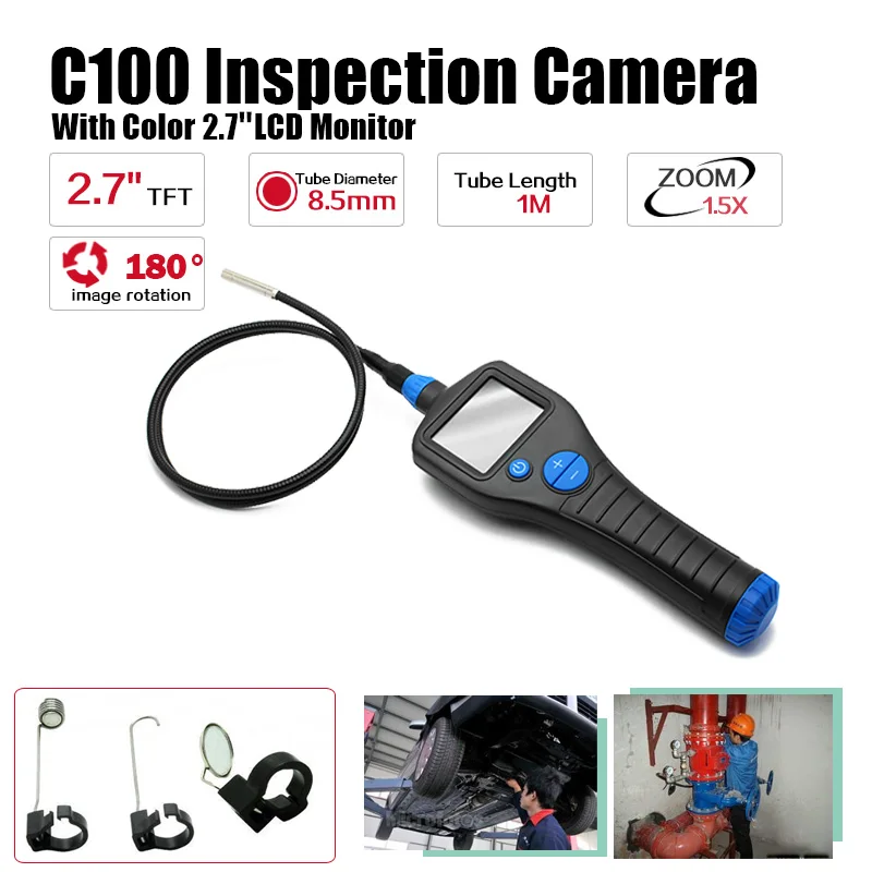  Eyoyo 8.5mm 2.7" Endoscope Borescope Inspection Snake Scope Camera Rotate Zoom 6 LED 1M Tube 