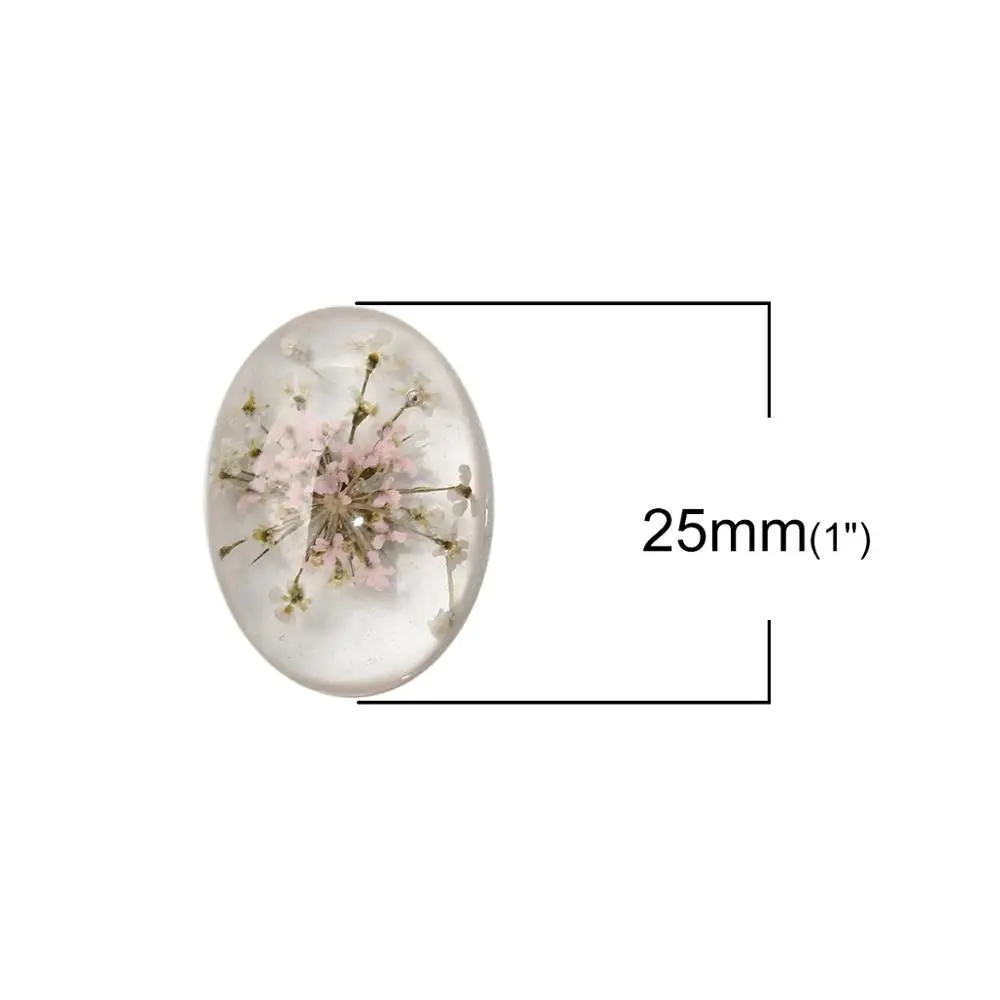 DoreenBeads Смола купольное уплотнение кабошон овальный высушенный цветочный узор прозрачный ювелирные аксессуары 25 мм(") x 18 мм(6/8"), 10 шт - Цвет: pink