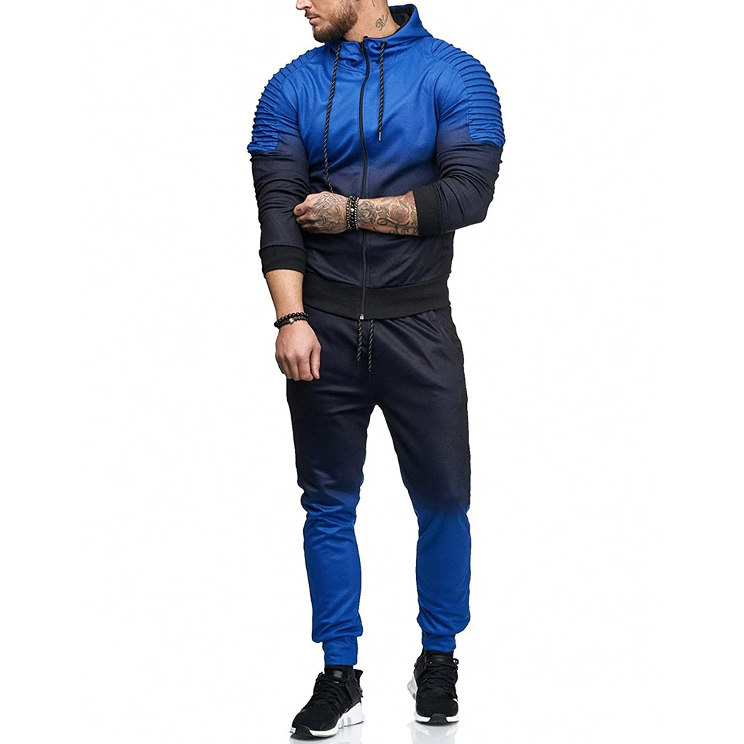 2018 осень 2 предмета Комплект мужская с длинным рукавом плюс Размеры спортивный костюм + брюки с низкой талией Бег тренировки Фитнес куртка