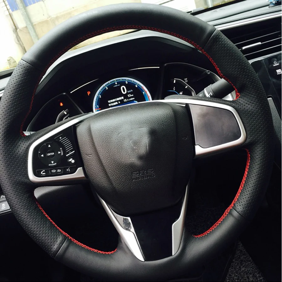

Free Shipping High Quality cowhide Top Layer Leather handmade Sewing Steering wheel covers protect For Honda Civic