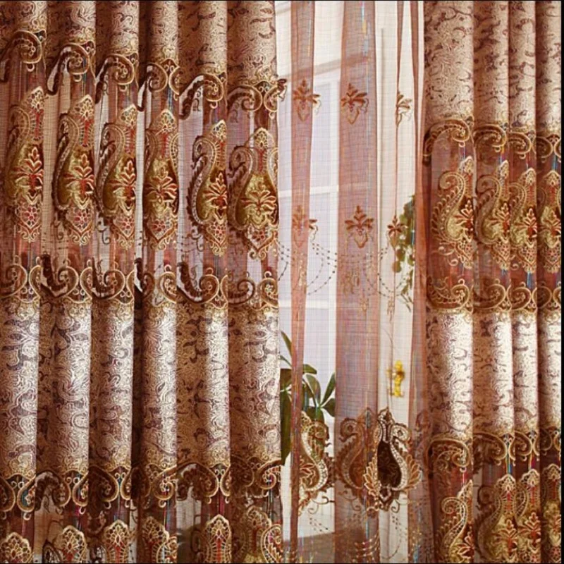 Luxury embroidered curtain cutout europe embroidered gauze curtain