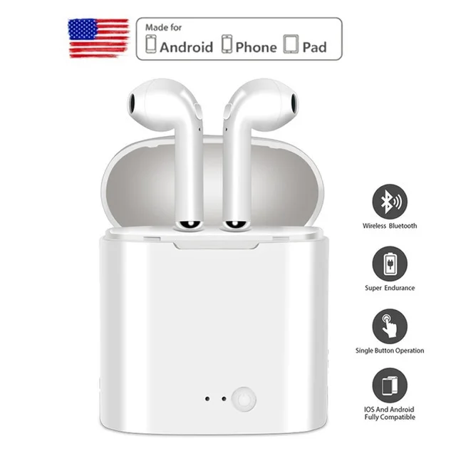 

i7 i7s TWS Wireless Bluetooth Earphones In-Ear Earbuds Set Stereo Headset for iphone Samsung Xiaomi Retail Box manos libres
