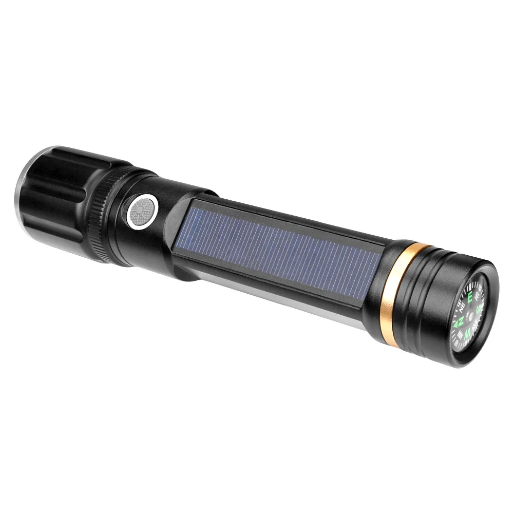 

1 Pcs LED Flashlight Torch USB Charging Solar Aluminum Alloy Adjustable for Fishing Camping LO88