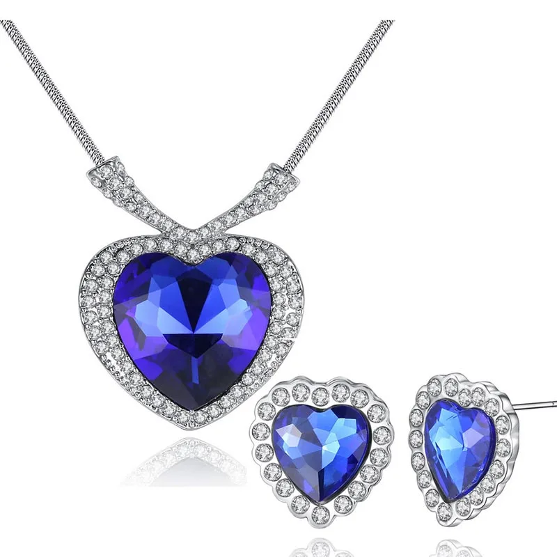 Ожерелье и серьги в форме большого сердца с кристаллами, набор из серебряного медного материала, вечерние Ювелирные наборы для женщин