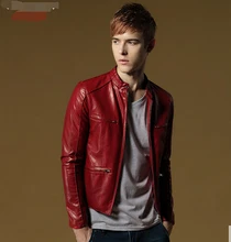 2015 autumn New casual slim men’s clothing fashion short design outerwear PU stand collar leather jacket / free shipping !