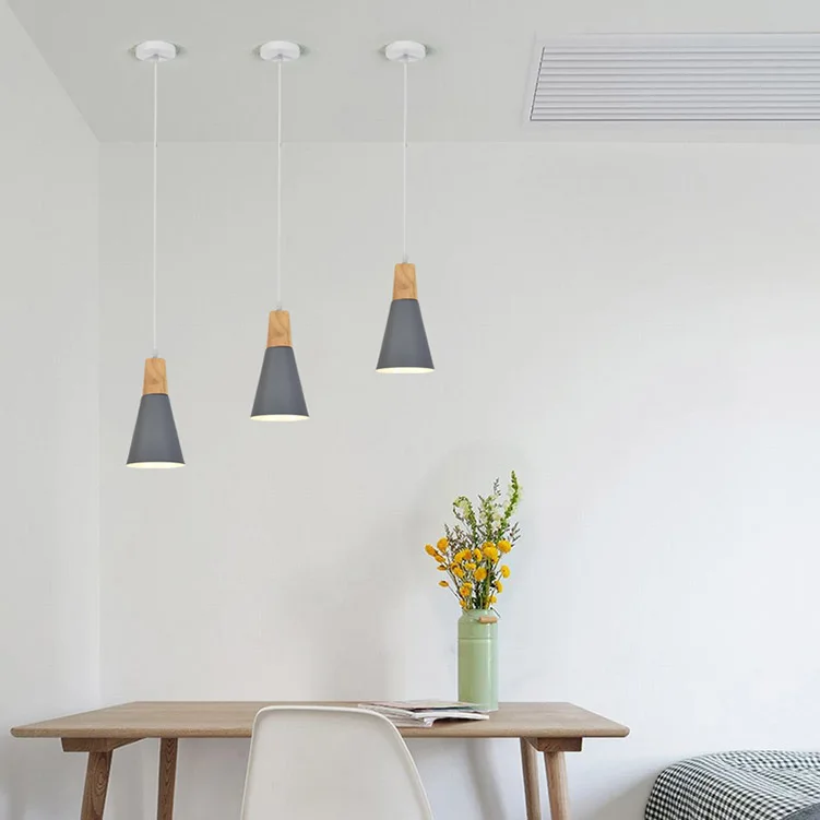 Pingente de Madeira Sombra de Alumínio da Lâmpada Pendente para Sala de Jantar Moderno Luzes Lâmpadas Lamparas Colorido Luminária - Restaurante Bar Café 12 Luzes de pendentes