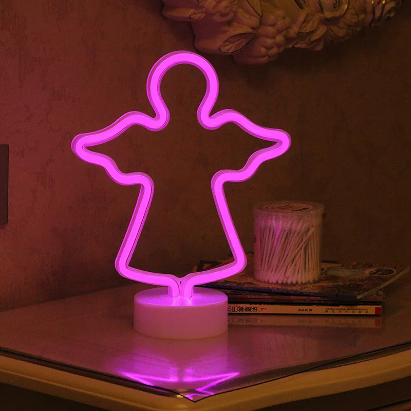 Battery Operated Angel LED Neon Table Lamp for Festival Party Wedding Decor Lighting