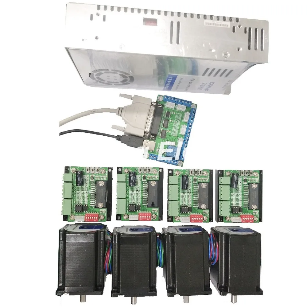 

CNC Router Kit 4 Axis,4pcs 1 axis TB6560 stepper motor driver+one interface board+ 4pcs Leadshine NEMA23 motor+ one power supply