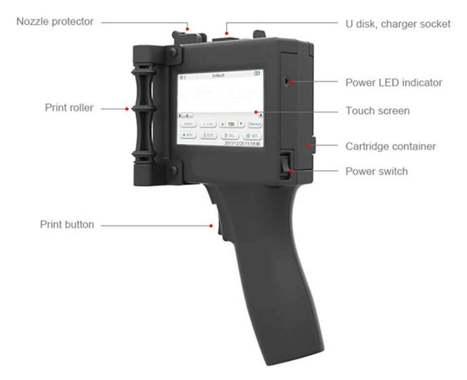

600DPI 3.5Inch Touch Screen Handheld printer Intelligent USB QR code Inkjet Printer Coding Machine
