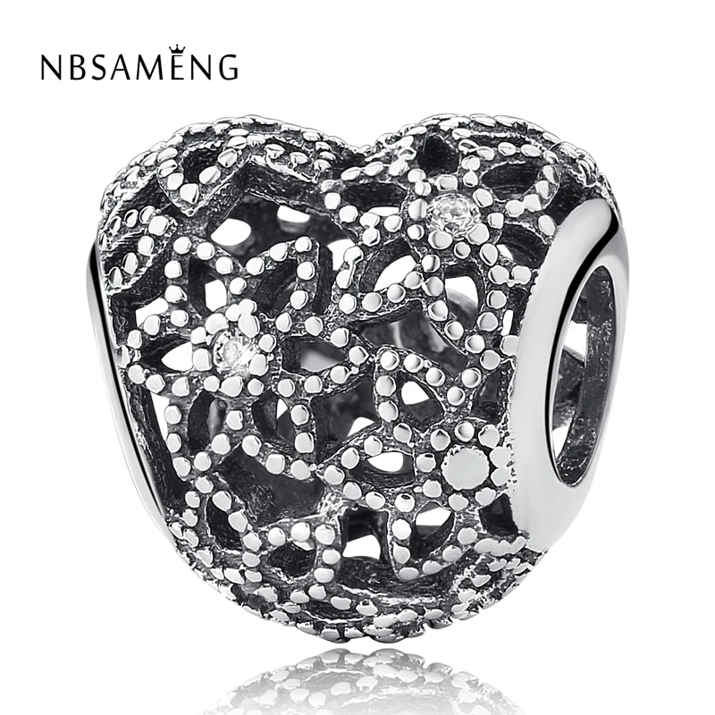 

2018 Authentic S925 Sterling Silver White Crystal Star Hollow Blooms Love Charm Bead Fit Original Pandora Bracelets DIY Charms
