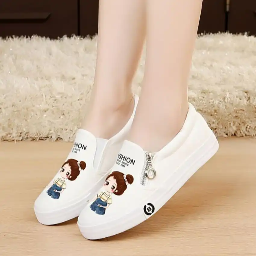 casual solid color zipper decoration canvas loafers