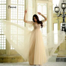 Finove очаровательное Бисероплетение дизайн выпускное платье А-силуэта сексуальное с v-образным вырезом элегантное Тюлевое шикарное длинное платье в пол с разрезом сбоку