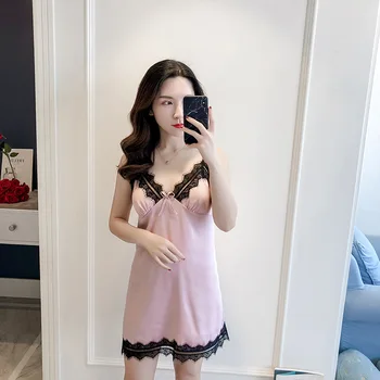 

Sexy Women Silky Sleep Robe Strap Top Sleepwear Nightdress Lady Home Wear Nightgown Bath Gown Sleepshirts Bathrobe M-XXL