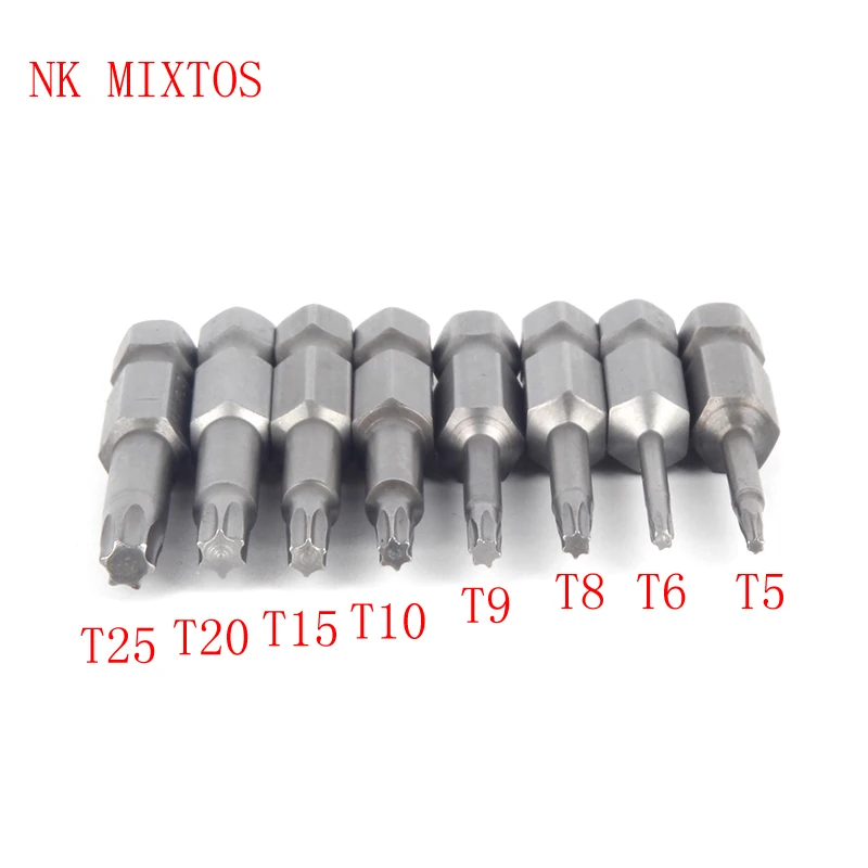 

Alloy Steel 8pcs Length 50mm Torx Screwdriver Bit Shank 6.35mm Hand tool Screwdriver Nail With Magnetic