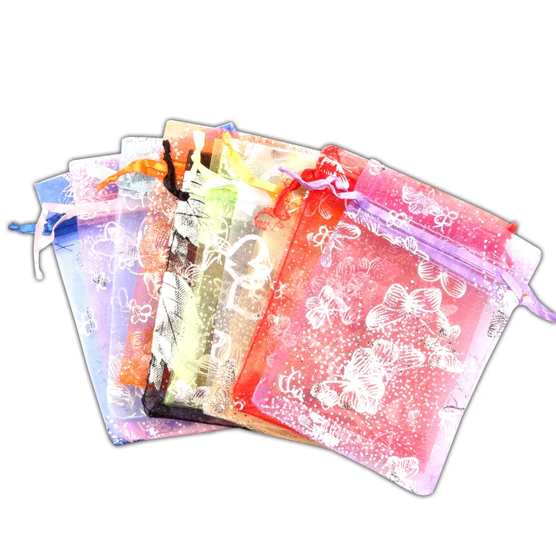 100 шт Смешанные 7x9 см 9x12 см сумки из органзы Свадебная вечеринка бижутерия для декорирования конфет Drawable Упаковка Дисплей и подарочные пакеты сумки