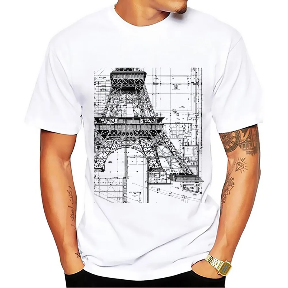 Футболка с рисунками Эйфелевой башни, Мужская классическая белая Повседневная футболка с коротким рукавом, Мужская футболка с церковным дизайном