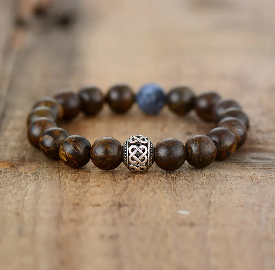 Men Punk Bracelet 10mm Bronzite Stone Tibetan Beads Women Stretchy Bracelets Yoga Mala Elastic Charm Bracelets Jewelry