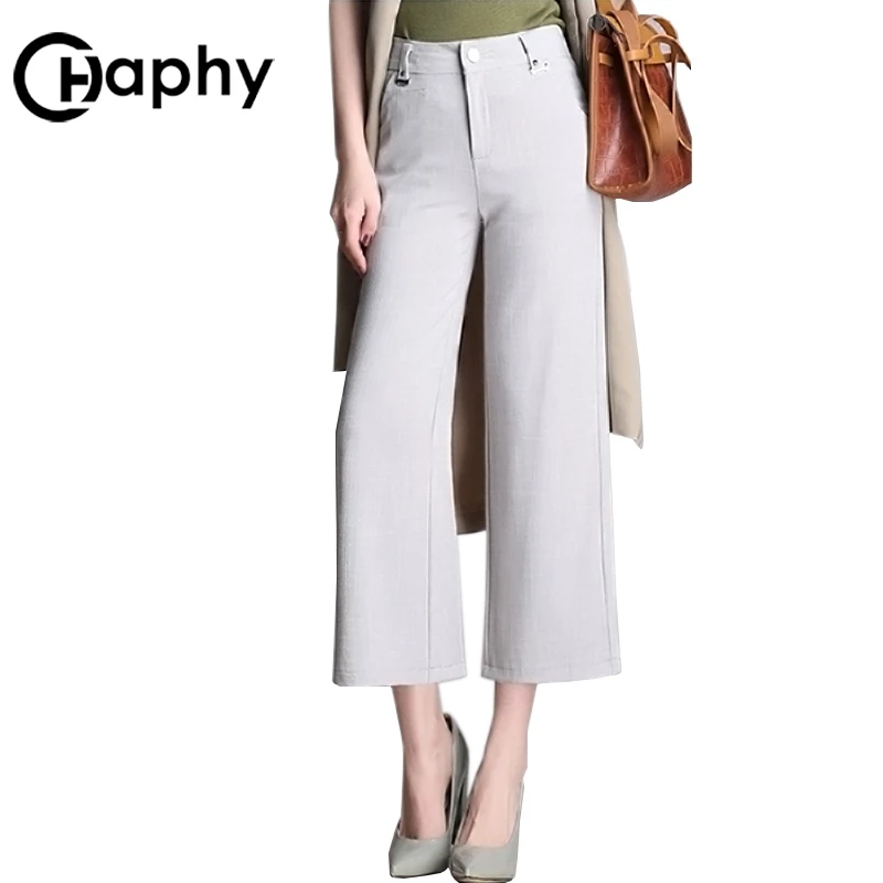 Wide Leg Pants 2018 Office Lady Plus Size Formal Pants Elegant High Waist Straight Pants Loose Cotton Linen Women Trousers