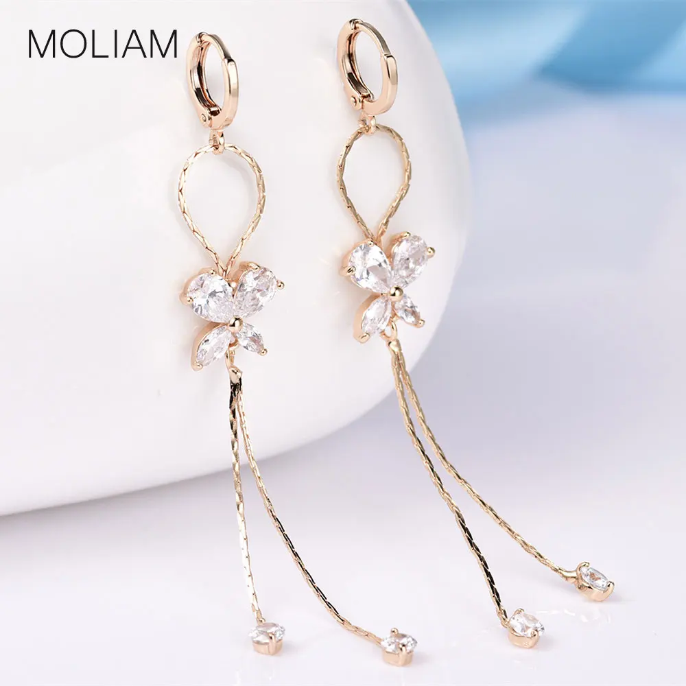 

MOLIAM Butterfly Pattern Dangle Drop Earrings White Pear Zircon Lady Lovely Smart Earing New Design Jewelry MLE122
