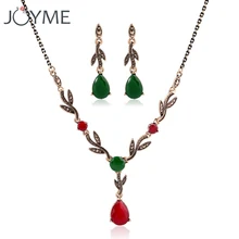 Винтажное свадебное ожерелье, серьги, набор зеленых капель воды, лист смолы, золотой ювелирный набор, турецкие свадебные ювелирные изделия