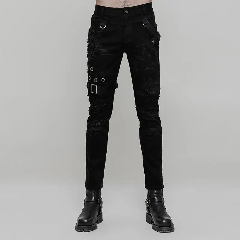

Punk Rave Men's Personality Distressed Mesh-paneled Skinny Trousers K-319