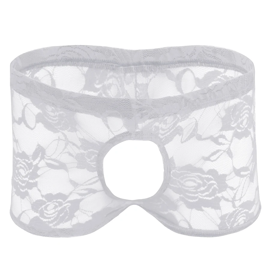 Sexy Lingerie Boxer Shorts Mens Male See-through Sheer Lace Open Butt Gay Panties Open Pouch Sissy Underwear Underpants Men Lingerie Underwear iEFiEL